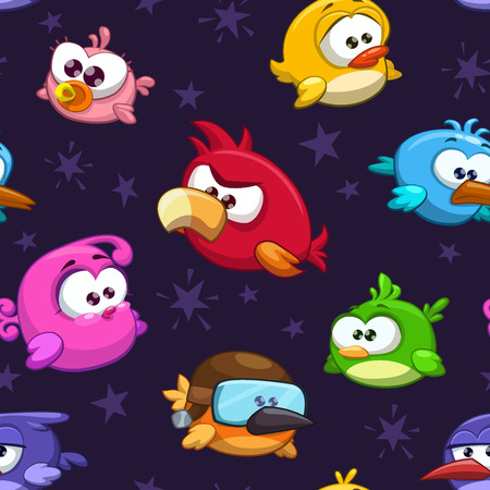 Seamless pattern with funny cartoon birdsのイラスト素材