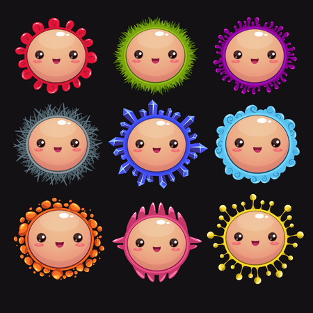 Funny cartoon round characters, kawaii styleのイラスト素材