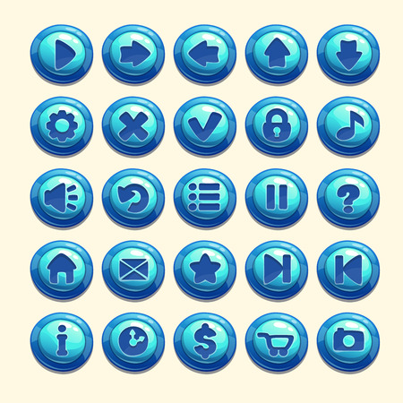Big set of cartoon blue vector buttons for game UIのイラスト素材