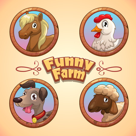 Vector illustration with funny farm animalsのイラスト素材