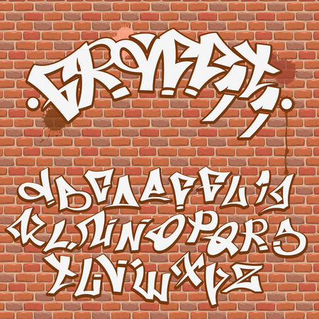 Graffiti font alphabet on the brick wallのイラスト素材