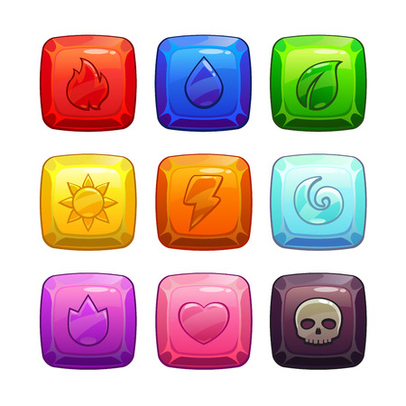 Colorful square gem stones with nature elements symbolのイラスト素材