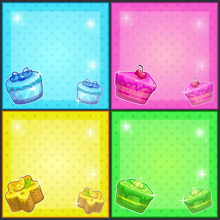 Fancy square cards with cakes vector banners setのイラスト素材