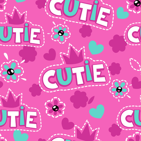 Cute pink girlish pattern seamless vector illustrationのイラスト素材