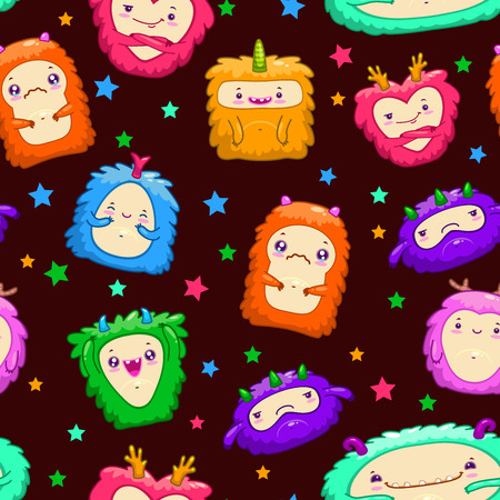Seamless pattern with cute cartoon monsters, vector illustrationのイラスト素材