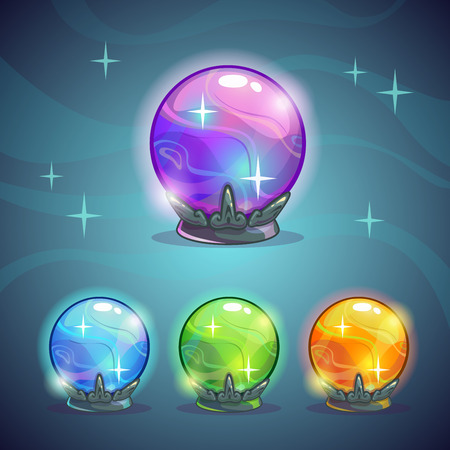 Set of magic crystal balls, fairy vector illustrationのイラスト素材