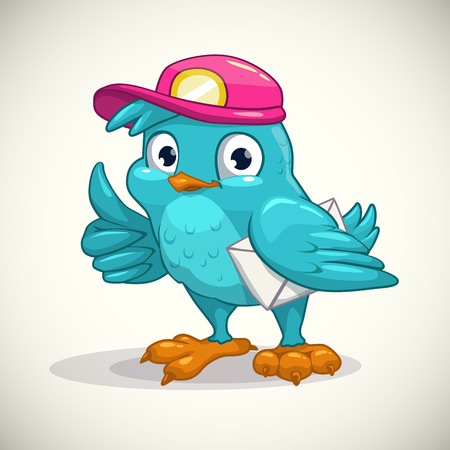 Funny blue cartoon bird with letter, vector illustrationのイラスト素材