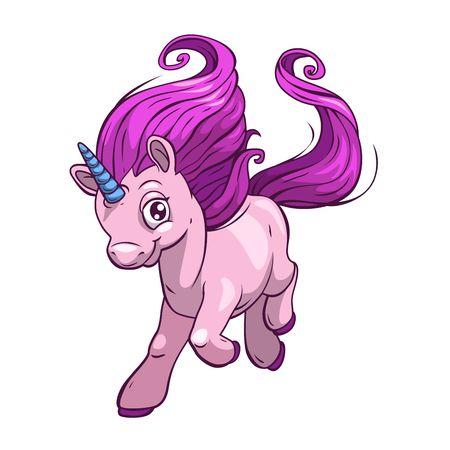 Little cute cartoon fantasy unicorn, colorful vector illustrationのイラスト素材