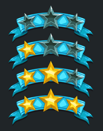 Cool cartoon game rating icons, level complete vector templatesのイラスト素材