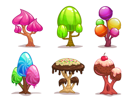 Cartoon sweet candy trees, fantasy elements for game designのイラスト素材