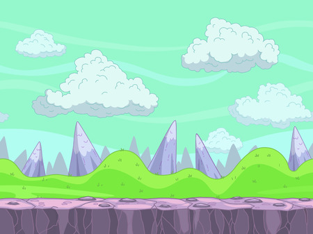 Seamless cartoon nature landscape, vector outdoor illustration, endless game background with separated layers for parallax effectのイラスト素材