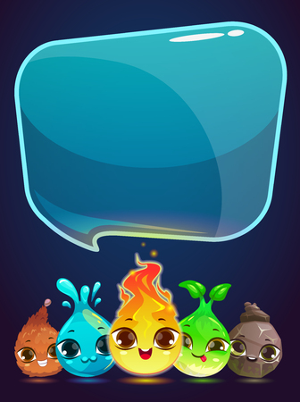 Vertical vector banner with little cute monsters and speech bubble, vector illustrationのイラスト素材