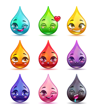 Cute cartoon colorful drop characters, vector illustrationのイラスト素材