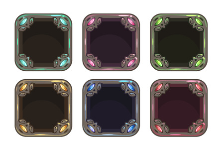 Cartoon square frames set, vector colorful gui assetsのイラスト素材