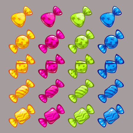 Cartoon cute candy vector set, different shapes and colorsのイラスト素材