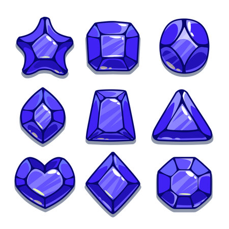 Cartoon different shapes gems set, navy blue game ui assets,  isolated on whiteのイラスト素材