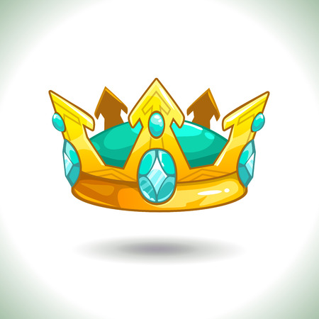 Fancy cartoon vector golden crown icon, isolated on white, game trophy assetのイラスト素材