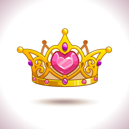 Fancy cartoon vector golden princess crown icon, isolated on white, game trophy assetのイラスト素材
