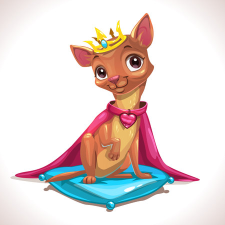 Little cute chihuahua puppy princess sitting on the pillow. Little brown luxury pocket dog, isolated on white background. Vector illustration.のイラスト素材