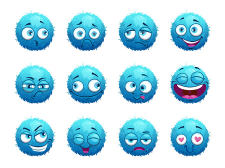 Funny blue round characters set.のイラスト素材
