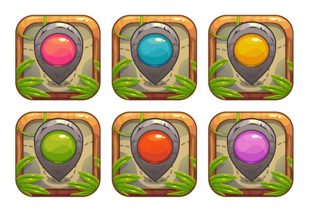 Cartoon app icons with stone map pointers.のイラスト素材