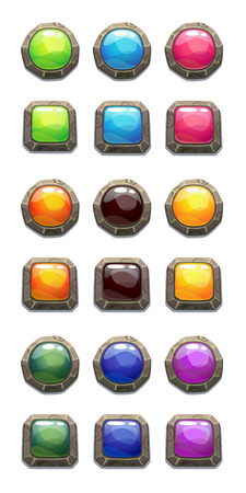 Colorful round and square cartoon buttons set.のイラスト素材