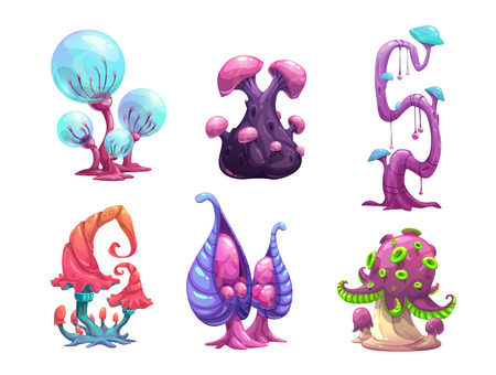 Beautiful fantasy mushrooms set.のイラスト素材