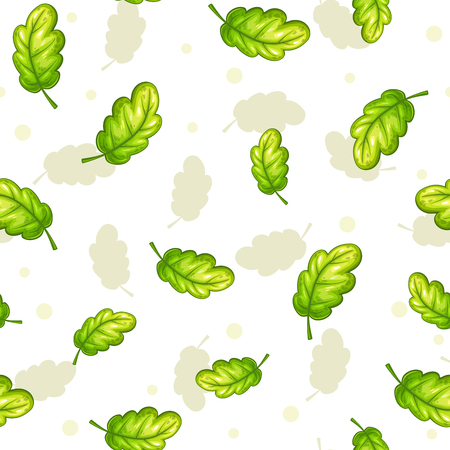 Seamless pattern with falling green oak leaves.のイラスト素材