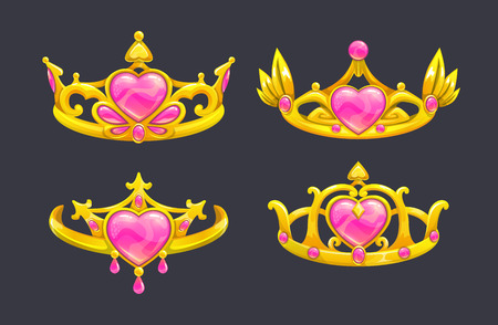 Cartoon golden princess crowns set.のイラスト素材