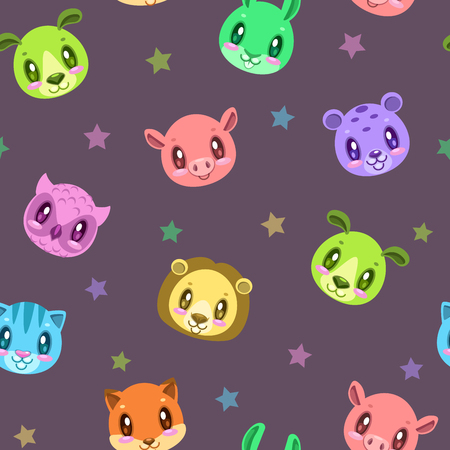 Seamless pattern with cute animal faces.のイラスト素材