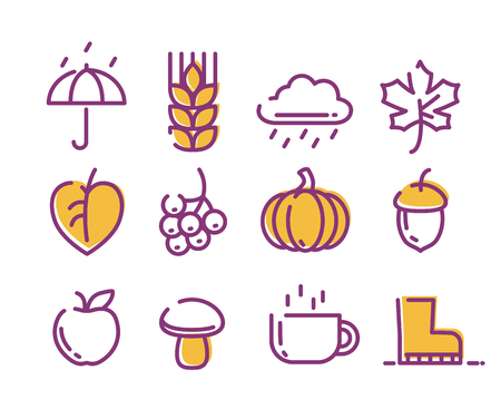 Cute linear autumn icons set.のイラスト素材