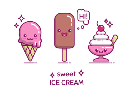 Cute sweet ice cream characters in a cartoon illustrationのイラスト素材