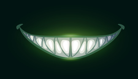 Cartoon scary evil smile with big sharp teethのイラスト素材