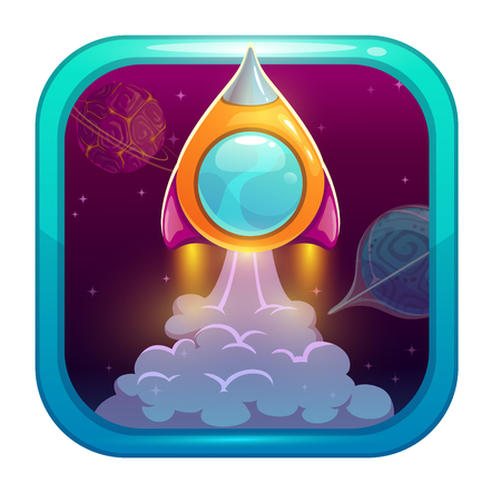 App icon for game or web design with starting orange rocket.のイラスト素材