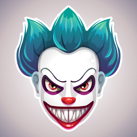 Creepy clown mask. Vector angry Joker head illustration.のイラスト素材