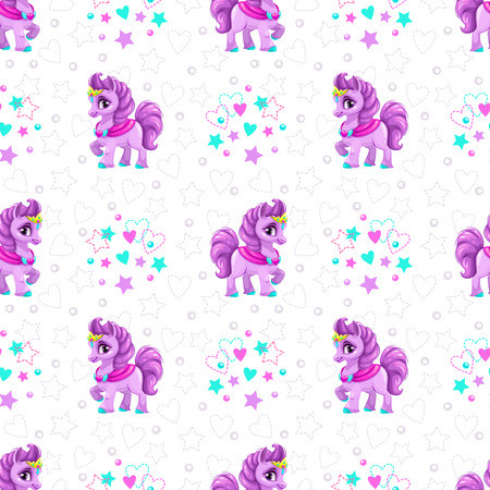 Pattern with cute cartoon horse princess.のイラスト素材