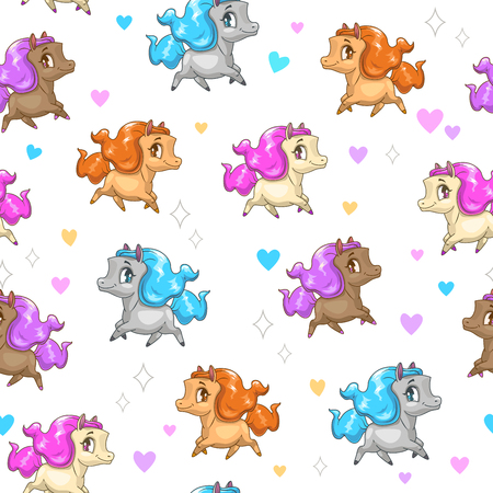 Seamless pattern with cute cartoon horses Vector illustration.のイラスト素材