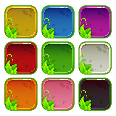 Cartoon colorful app icon frames set, isolated on white background. Vector assets for game or web design.のイラスト素材