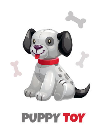 Cute funny textile puppy toy. Vector plush dalmatian toy icon on white background.のイラスト素材