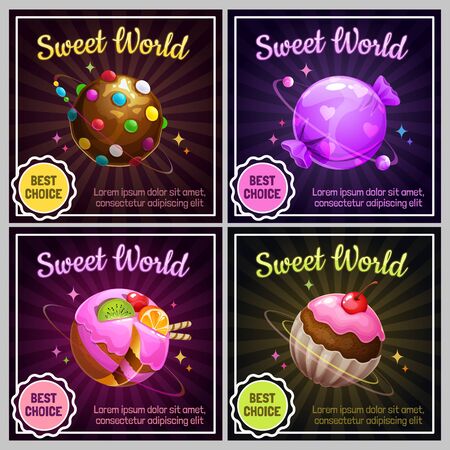 Candy planets. Sweet world design. Cafeteria menu page.のイラスト素材