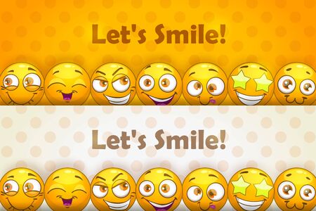Two funny header banners. Funny cartoon yellow emoji faces.のイラスト素材