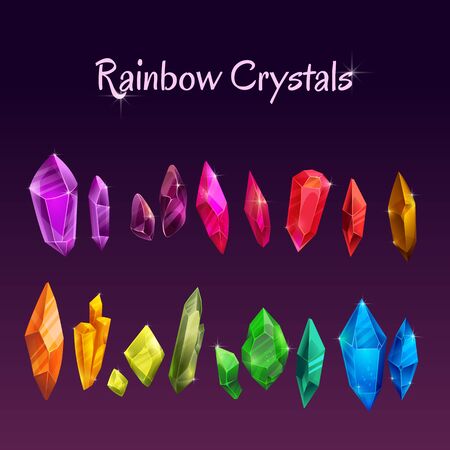 Beautiful colorful crystals set. Ruby, emerald, sapphire, brilliant gemstones.のイラスト素材
