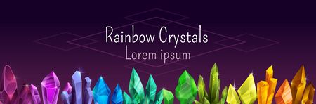 Beautiful colorful crystal banner. Ruby, emerald, sapphire, brilliant gemstones in the line.のイラスト素材