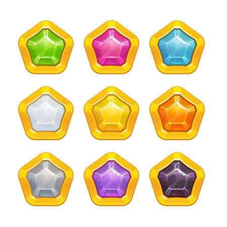 Multicolored crystal assets for game UI design.のイラスト素材