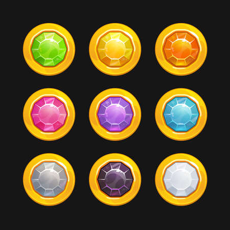 Multicolored shiny crystal assets for game design.のイラスト素材