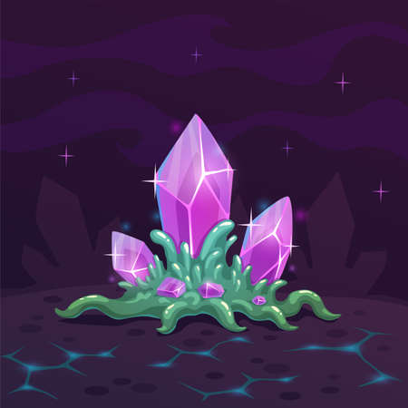 Magic cartoon crystal mushroom. Alien plant asset.のイラスト素材