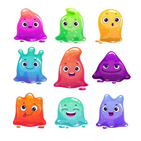 Little cute cartoon slimes, vector slime monstersのイラスト素材