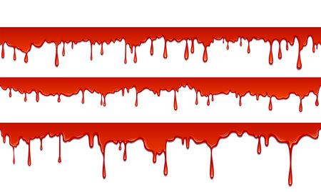 Flowing red paint, bloody border, vector set.のイラスト素材