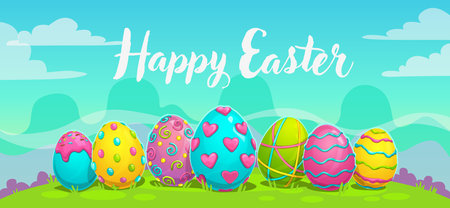 Happy Easter greeting card. Holiday vector banner.のイラスト素材