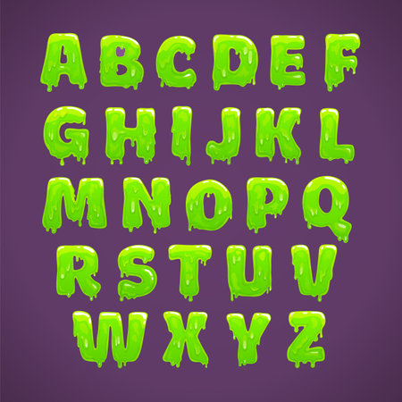 Green slime alphabet, cool liquid slimy font.のイラスト素材